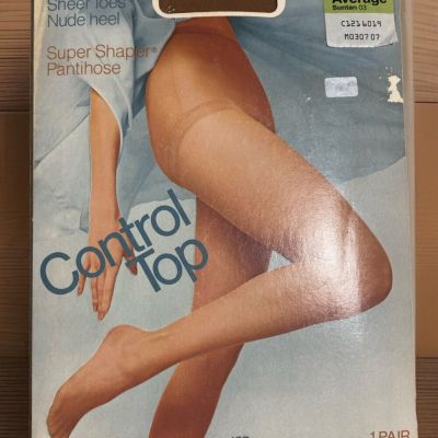 JC PENNEY SHEEREST SUPPORT SUNTAN TIGHTS PANTYHOSE SIZE Average